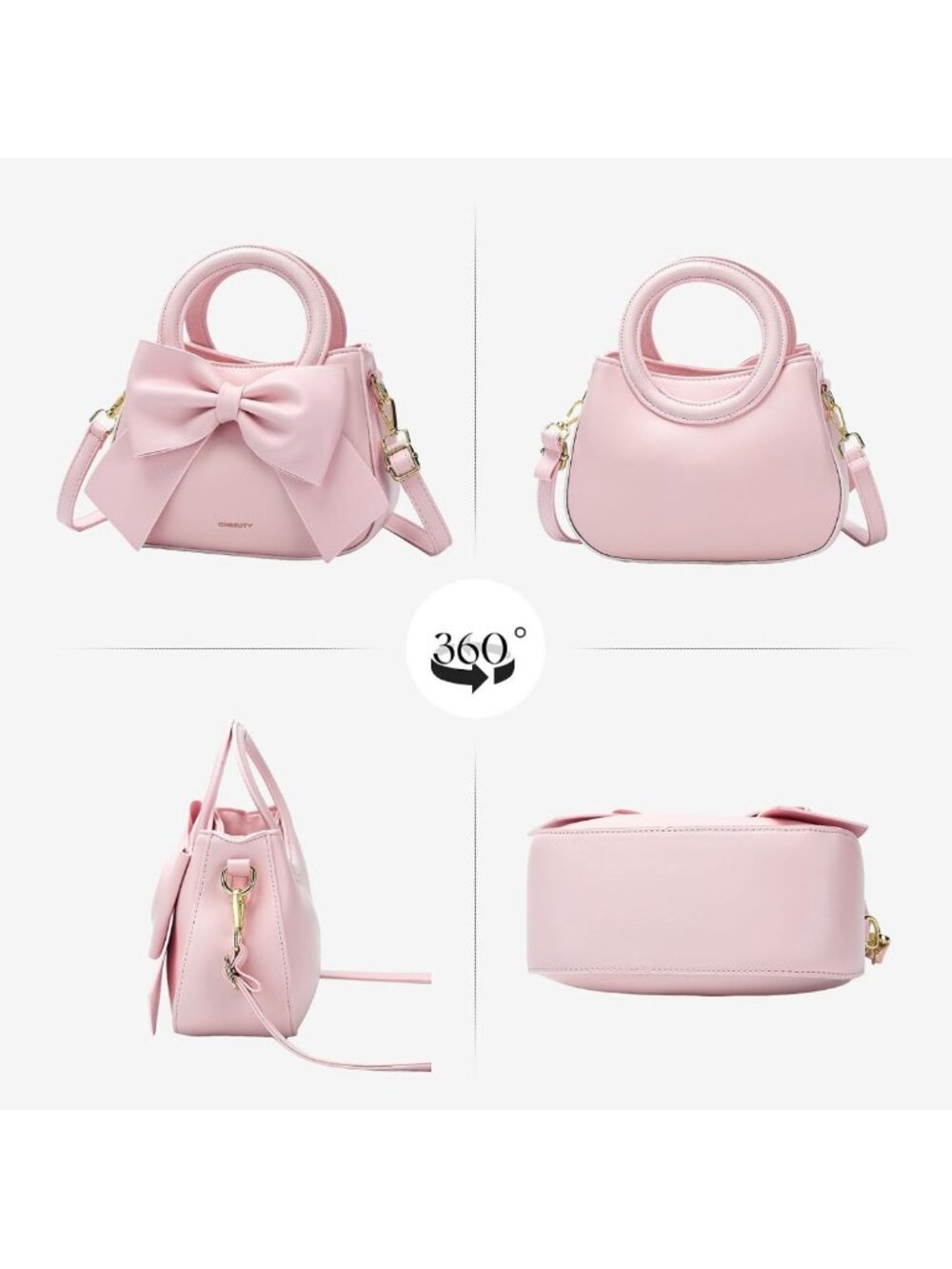 Chic Vegan Leather Crossbody Bag for Women, Small Purse with Bow Knot & Handle - Picture 7 of 7